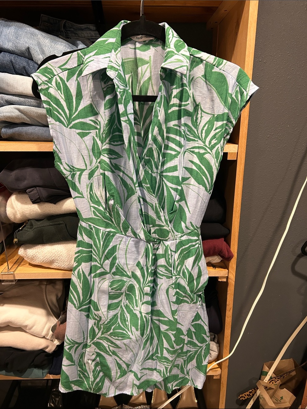 Mango Green Leaf Print Mini Dress